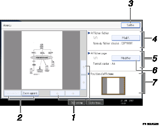 Illustration de l'&eacute;cran du panneau de commande num&eacute;rot&eacute;e