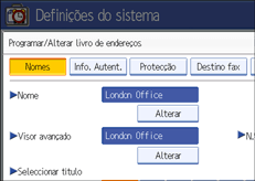 Ilustração do ecrã do painel de operação
