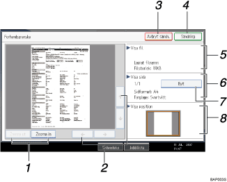 Bild på användarpanelens skärm (numrerade detaljer) 