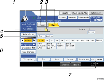 Bild på användarpanelens skärm (numrerade detaljer) 