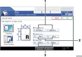 Bild på användarpanelens skärm (numrerade detaljer) 