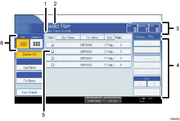 Operation panel screen illustration numbered callout illustration