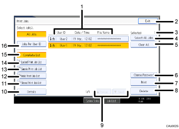 Operation panel screen illustration numbered callout illustration
