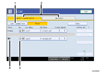 Operation panel screen illustration numbered callout illustration