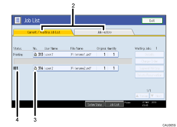 Operation panel screen illustration numbered callout illustration