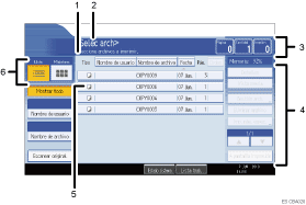 Ilustración con llamadas numeradas de la pantalla del panel de operaciones