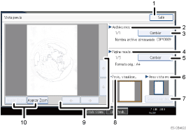 Ilustración con llamadas numeradas de la pantalla del panel de operaciones