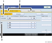 Ilustración con llamadas numeradas de la pantalla del panel de operaciones