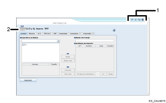 Ilustración de la pantalla de la aplicación ilustración con llamadas numeradas