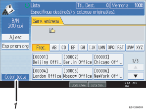 Ilustración con llamadas numeradas de la pantalla del panel de operaciones