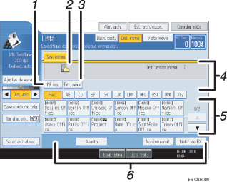 Ilustración con llamadas numeradas de la pantalla del panel de operaciones