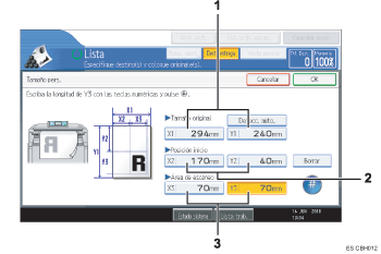 Ilustración con llamadas numeradas de la pantalla del panel de operaciones