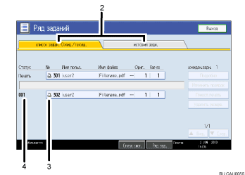 Иллюстрация экрана операционной панели с пронумерованными сносками