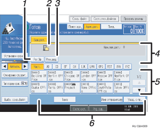 Иллюстрация экрана операционной панели с пронумерованными сносками