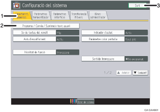 Il·lustració de la pantalla del panell d'operacions (il·lustració de referència enumerada)