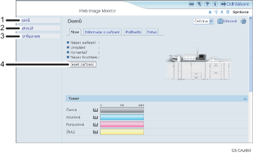 Obrázek obrazovky webového prohlížeče s číselnými popisky