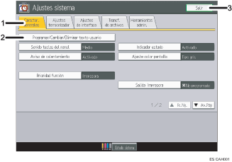 ilustración del panel de operaciones (ilustración con leyenda numerada)