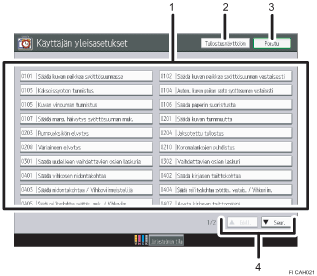 Numeroitu kuva käyttöpaneelinäytöstä