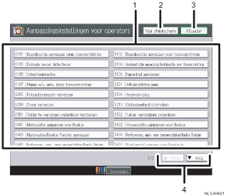 Genummerde afbeelding van bedieningspaneel