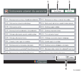 Ilustracja ekranu panela operacyjnego - wywołane funkcje z numeracją