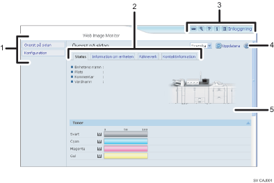 Bild av webbläsarfönster med numrerade detaljer