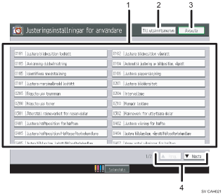 Bild av användarpanelskärm (numrerade detaljer)