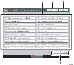 İşlem paneli ekranı numaralandırılmış balonlu gösterimi