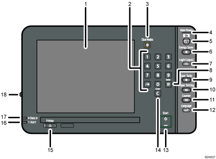 Control panel illustration numbered callout illustration