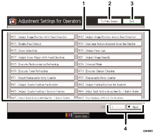 Operation panel screen numbered callout illustration