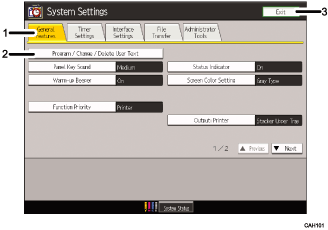 Operation panel screen illustration (numbered callout illustration)