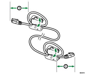 Ilustrace ethernetového kabelu s feritovým jádrem 