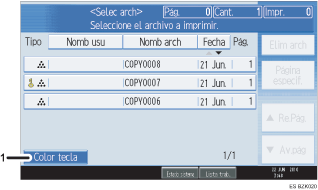 Ilustración con llamadas numeradas de la pantalla del panel de operaciones