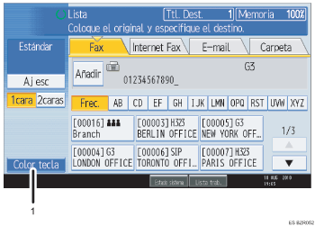 Ilustración con llamadas numeradas de la pantalla del panel de operaciones