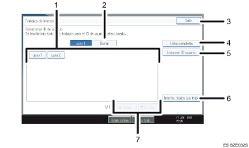 Ilustración con llamadas numeradas de la pantalla del panel de operaciones