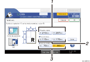 Ilustración con llamadas numeradas de la pantalla del panel de operaciones