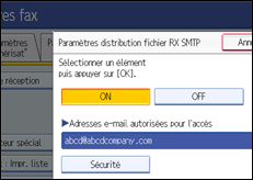 Illustration de l'écran du panneau de commande