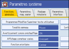 Illustration de l'écran du panneau de commande