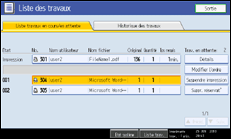 Illustration de l'écran du panneau de commande
