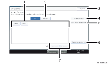 Ilustracja ekranu panela oznaczona numerowanymi odsyłaczami