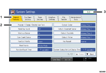 operation panel screen illustration (numbered callout illustration)