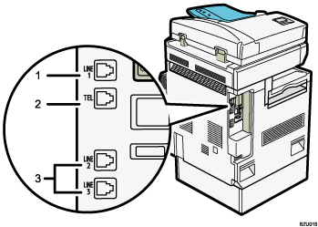 illustration of connecting the telephone line (numbered callout illustration)