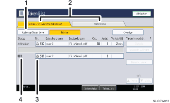 Genummerde afbeelding van het scherm van het bedieningspaneel