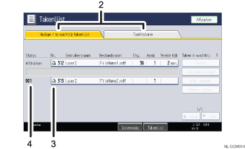 Genummerde afbeelding van het scherm van het bedieningspaneel