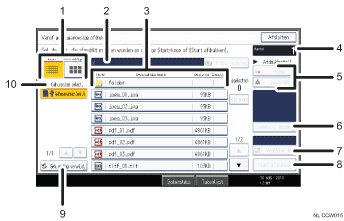 Genummerde afbeelding van het scherm van het bedieningspaneel