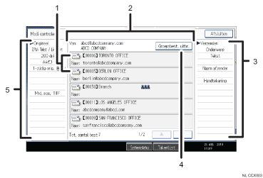 Genummerde afbeelding van het scherm van het bedieningspaneel