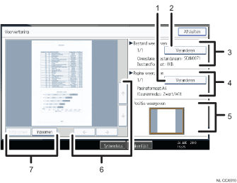 Genummerde afbeelding van het scherm van het bedieningspaneel