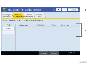Skjermillustrasjon av funksjonspanel (nummerert bildetekst)