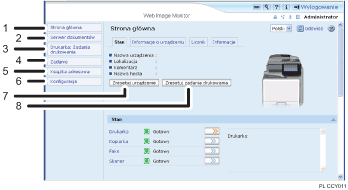Ilustracja ekranu przeglądarki internetowej — ilustracja z numerowanymi odnośnikami