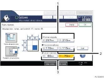 Ilustracja ekranu panela oznaczona numerowanymi odsyłaczami