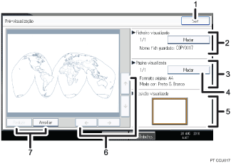Ilustração com numeração do ecrã do painel de operação